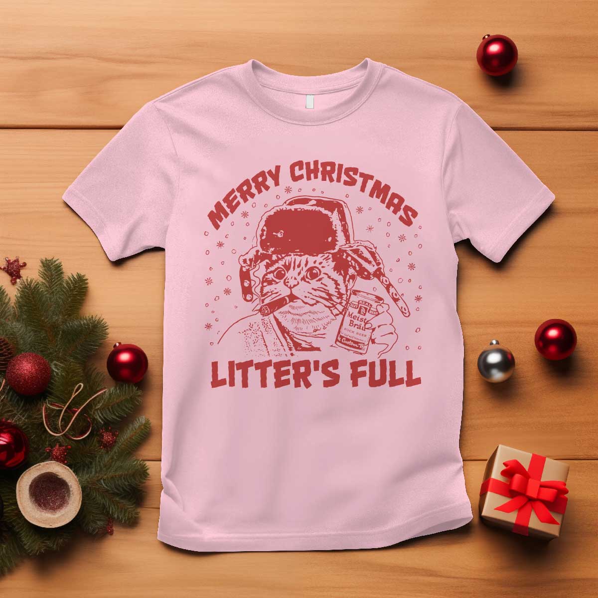 Litters Full T Shirt Funny Cat Christmas Vacation TS10 Light Pink Print Your Wear