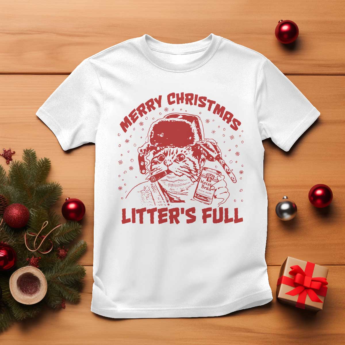 Litters Full T Shirt Funny Cat Christmas Vacation TS10 White Print Your Wear