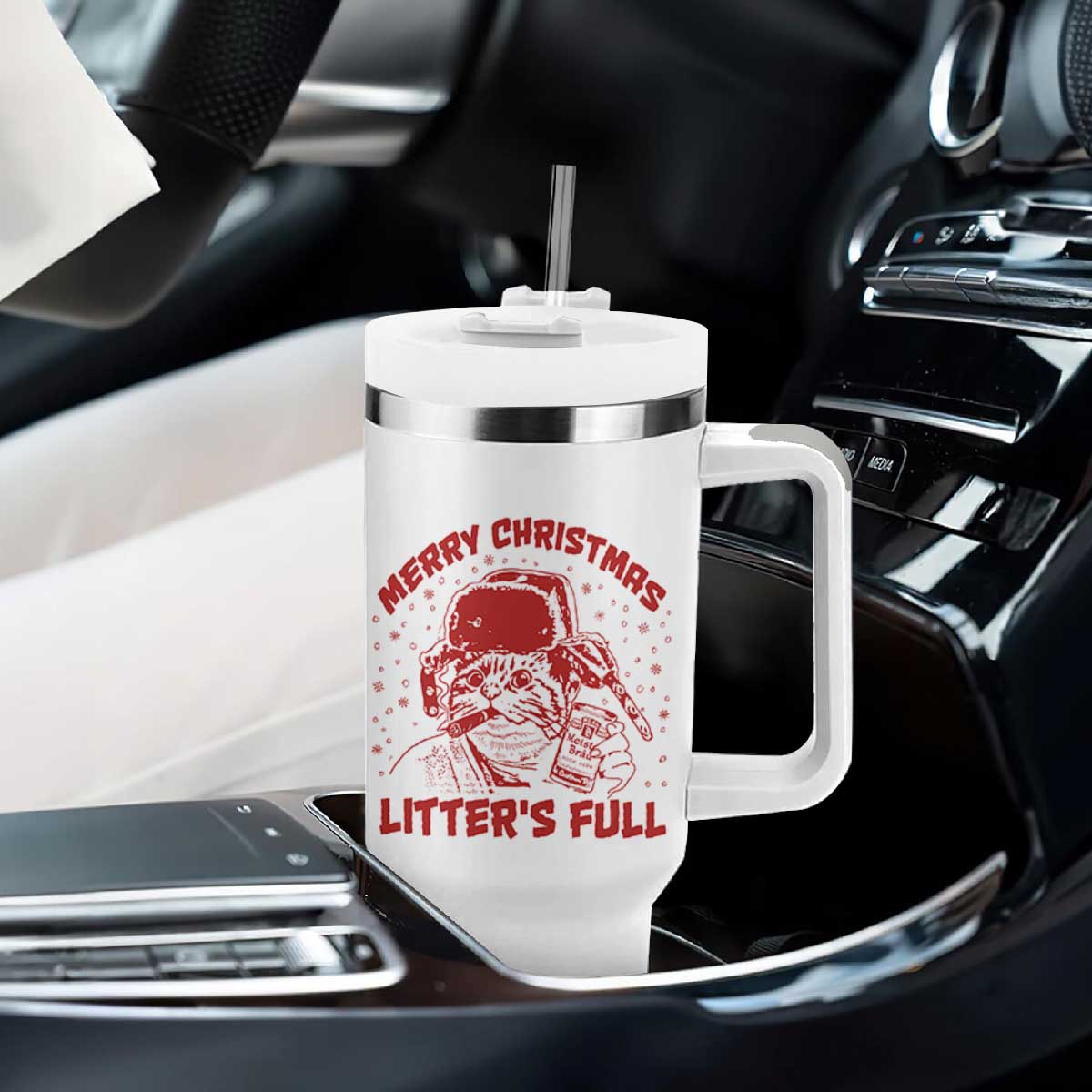 Litters Full Tumbler With Handle Funny Cat Christmas Vacation TS10 Print Your Wear