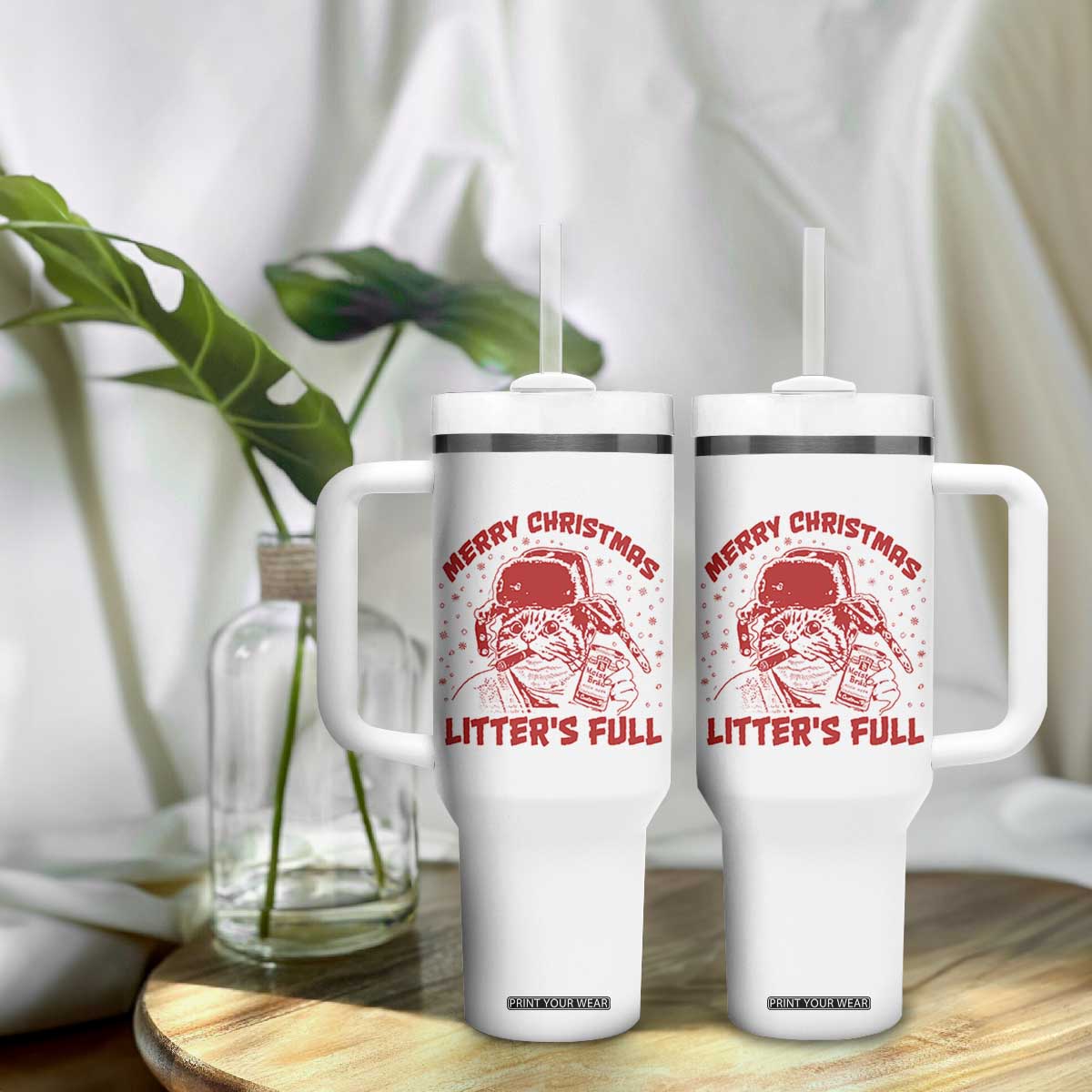 Litters Full Tumbler With Handle Funny Cat Christmas Vacation TS10 Print Your Wear