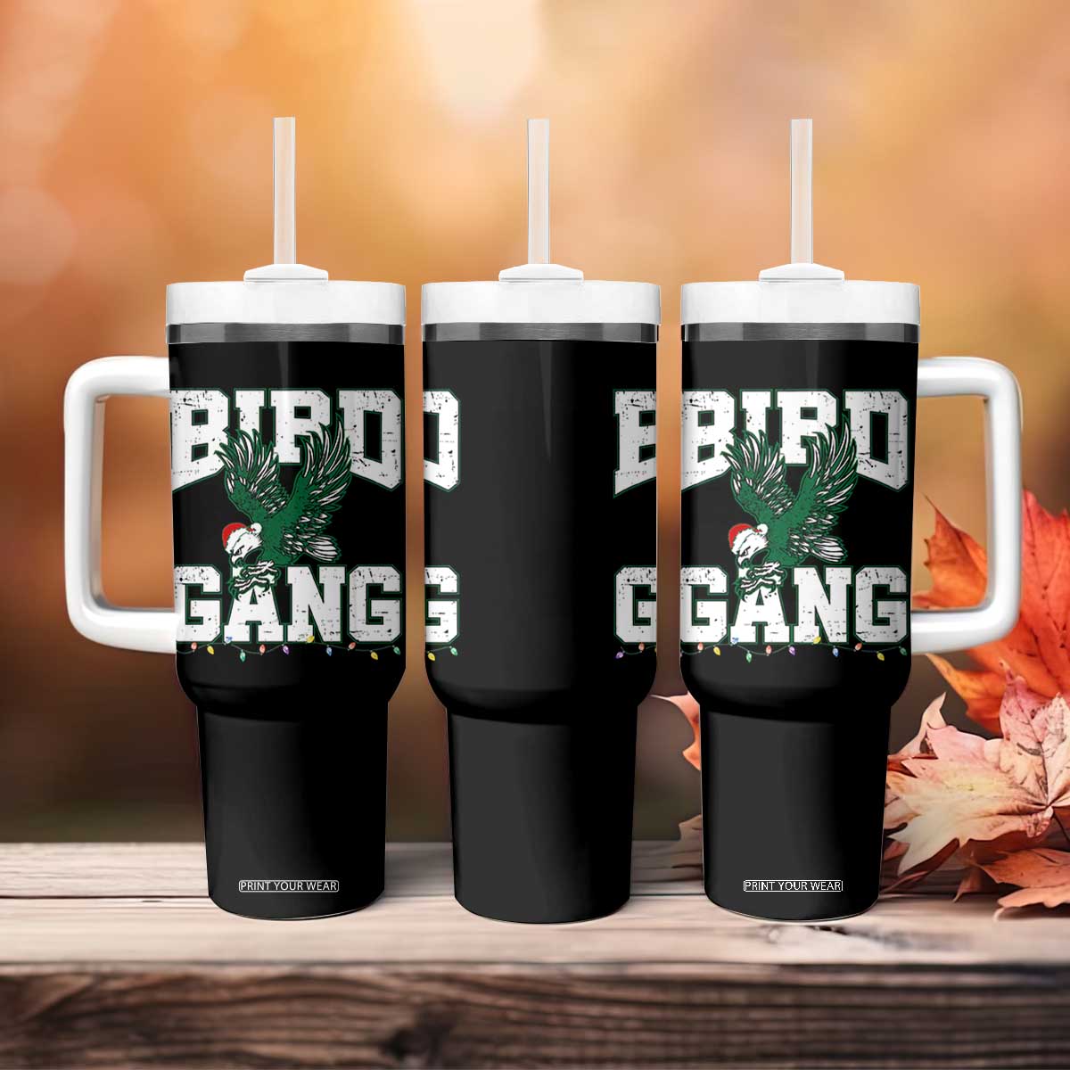 PFE Bird Gang Christmas Tumbler With Handle Philly Lover Santa Bird TS10 Print Your Wear