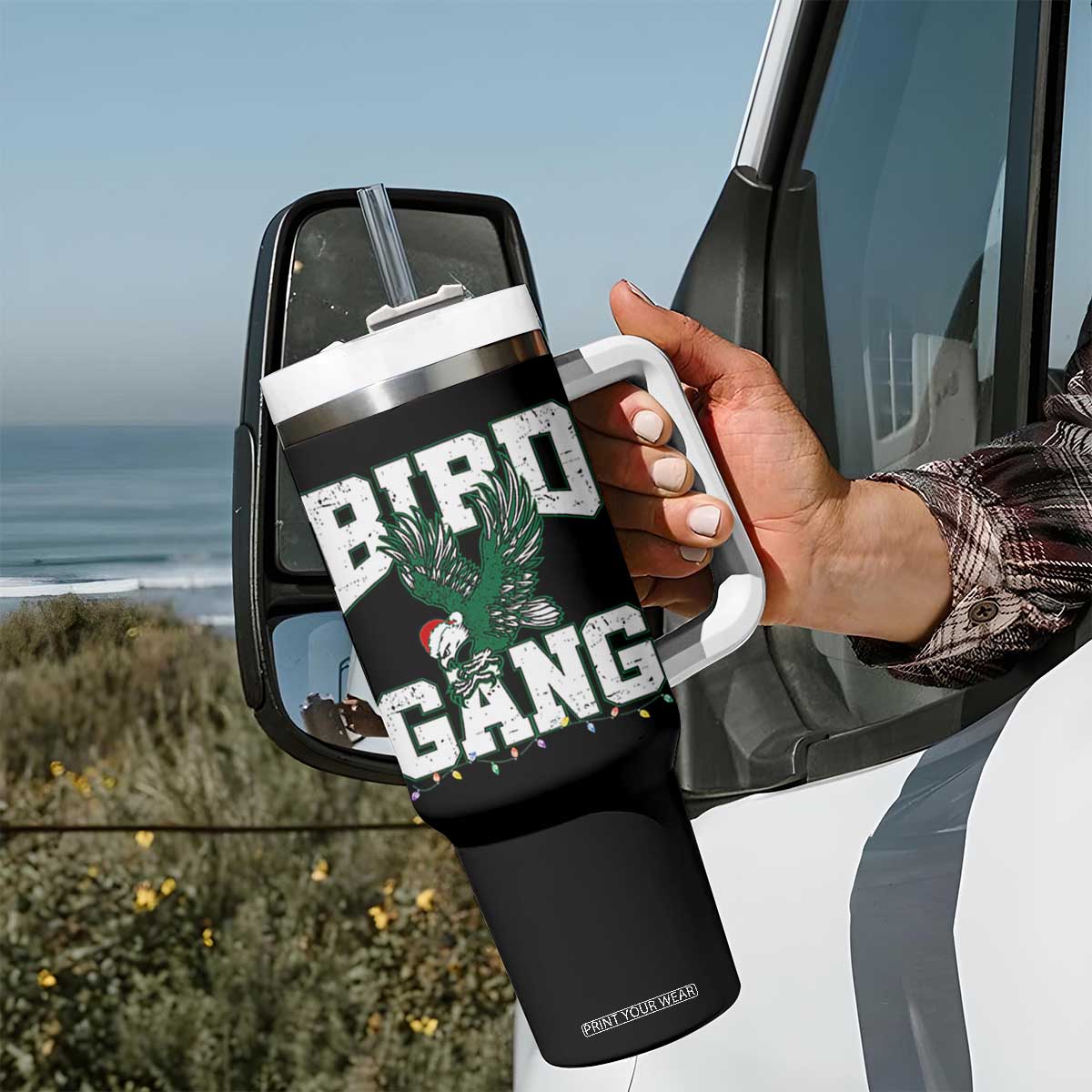 PFE Bird Gang Christmas Tumbler With Handle Philly Lover Santa Bird TS10 Print Your Wear