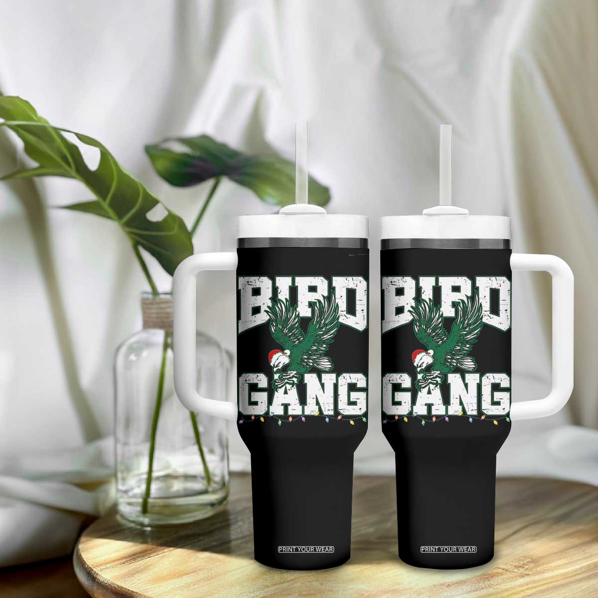 PFE Bird Gang Christmas Tumbler With Handle Philly Lover Santa Bird TS10 Print Your Wear