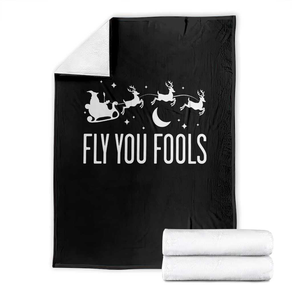 Funny Christmas Fly You Fools Throw Blanket Fantasy Movie Fellowship Santa Sleigh Reindeer TS10 Black Print Your Wear