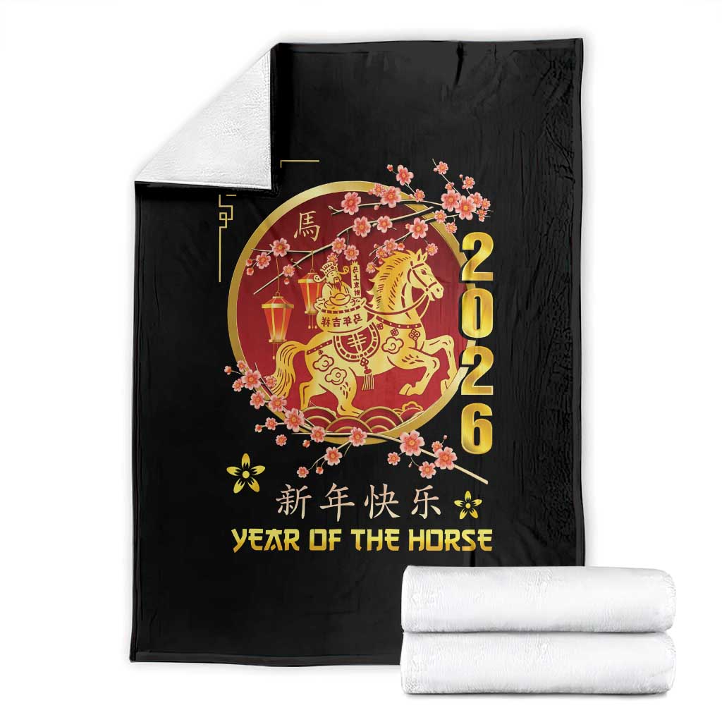 2026 Year of the Horse Lunar New Year Throw Blanket TS10 Black Print Your Wear