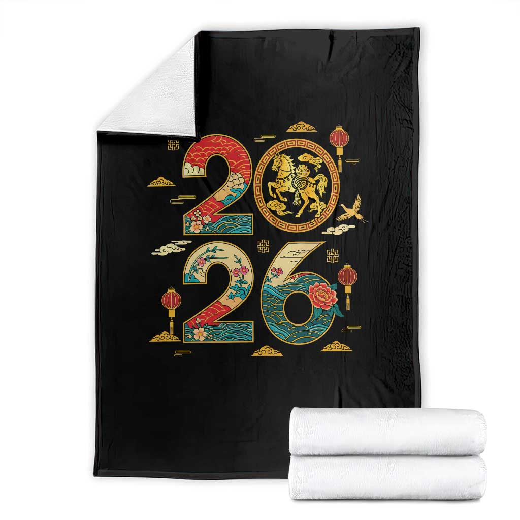 Hello 2026 Lunar New Year Throw Blanket Year of the Horse Chinese Zodiac TS10 Black Print Your Wear