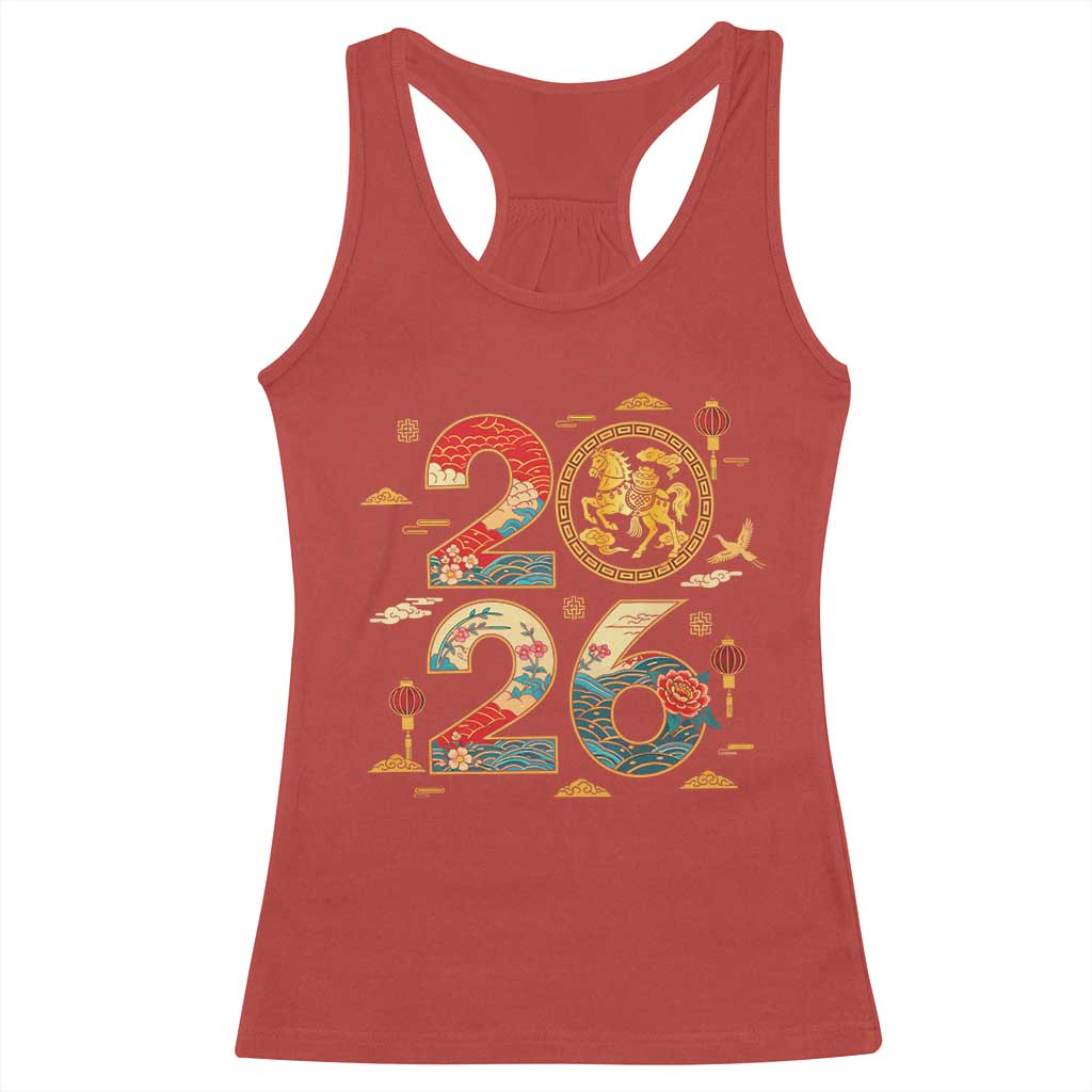 Hello 2026 Lunar New Year Racerback Tank Top Year of the Horse Chinese Zodiac TS10 Red Print Your Wear