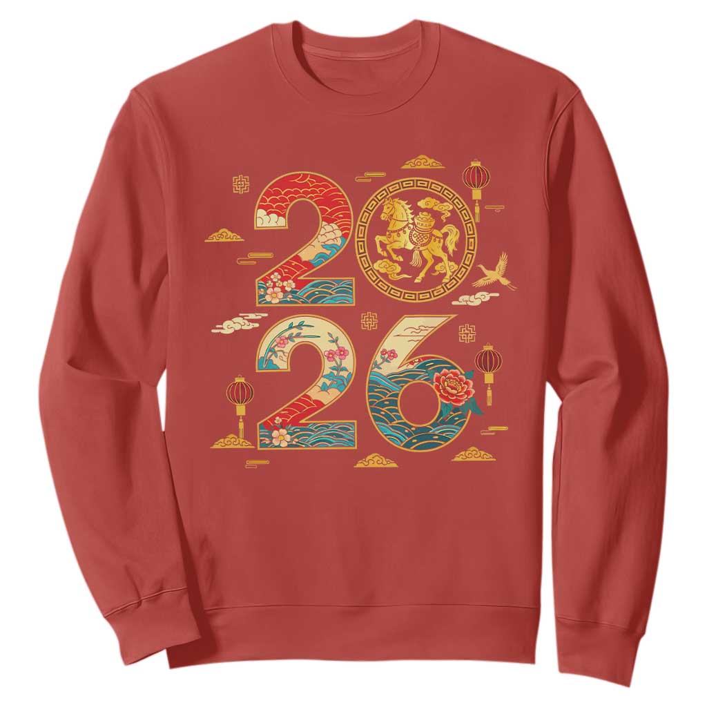 Hello 2026 Lunar New Year Sweatshirt Year of the Horse Chinese Zodiac TS10 Red Print Your Wear