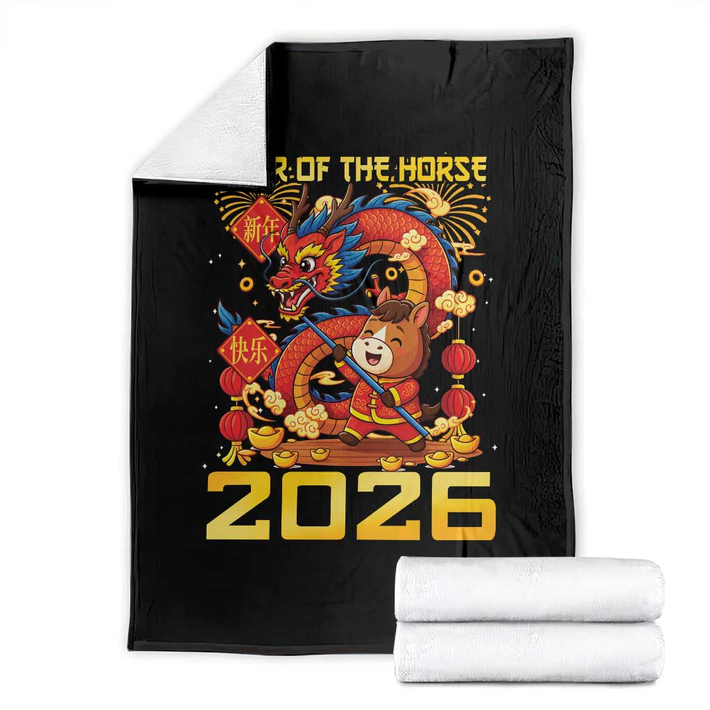 Chinese New Year 2026 Throw Blanket LYE Year of The Horse TS10 Black Print Your Wear