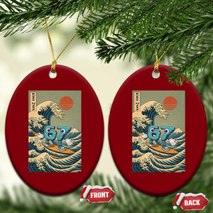67 Surfing Japanese Ceramic Ornament Funny Great Wave Off Kanagawa Six Seven Brainrot Meme TS10 Print Your Wear