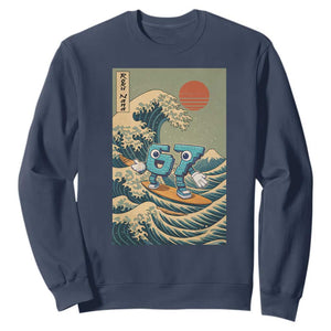 67 Surfing Japanese Sweatshirt Funny Great Wave Off Kanagawa Six Seven Brainrot Meme TS10 Navy Print Your Wear