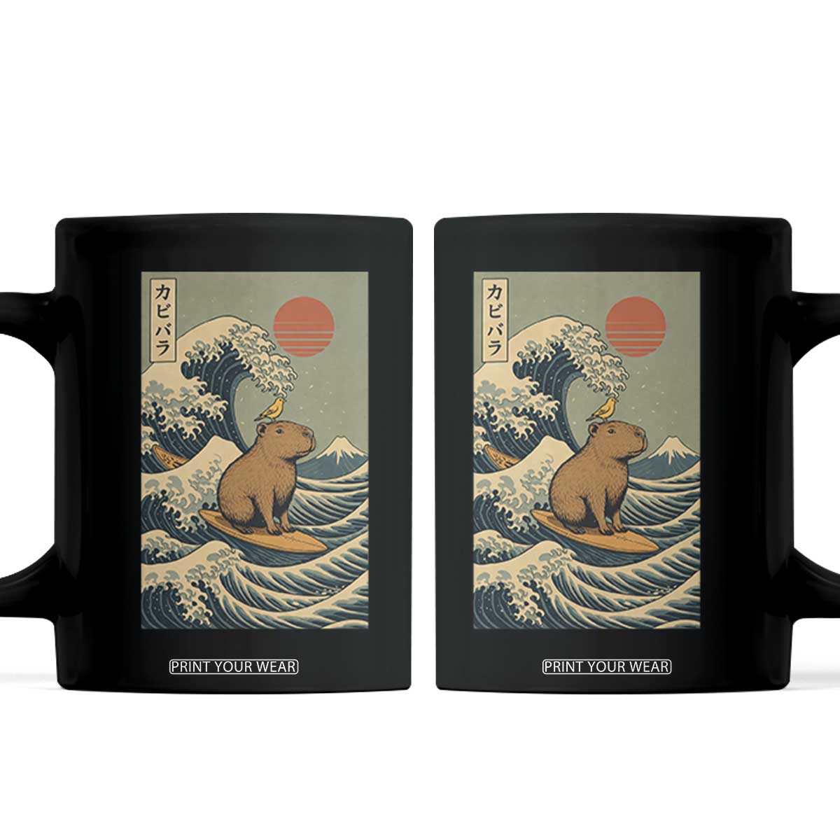 Capybara Surfing Japanese Coffee Mug Vintage Great Wave Off Kanagawa Anime Kawaii TS10 Black Print Your Wear