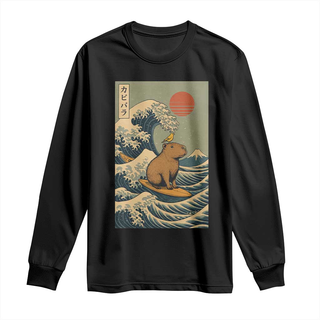 Capybara Surfing Japanese Long Sleeve Shirt Vintage Great Wave Off Kanagawa Anime Kawaii TS10 Black Print Your Wear