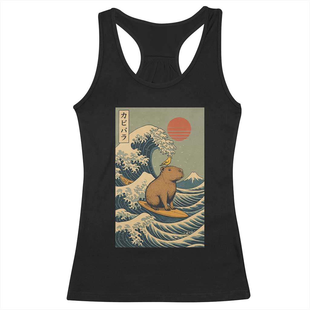 Capybara Surfing Japanese Racerback Tank Top Vintage Great Wave Off Kanagawa Anime Kawaii TS10 Black Print Your Wear