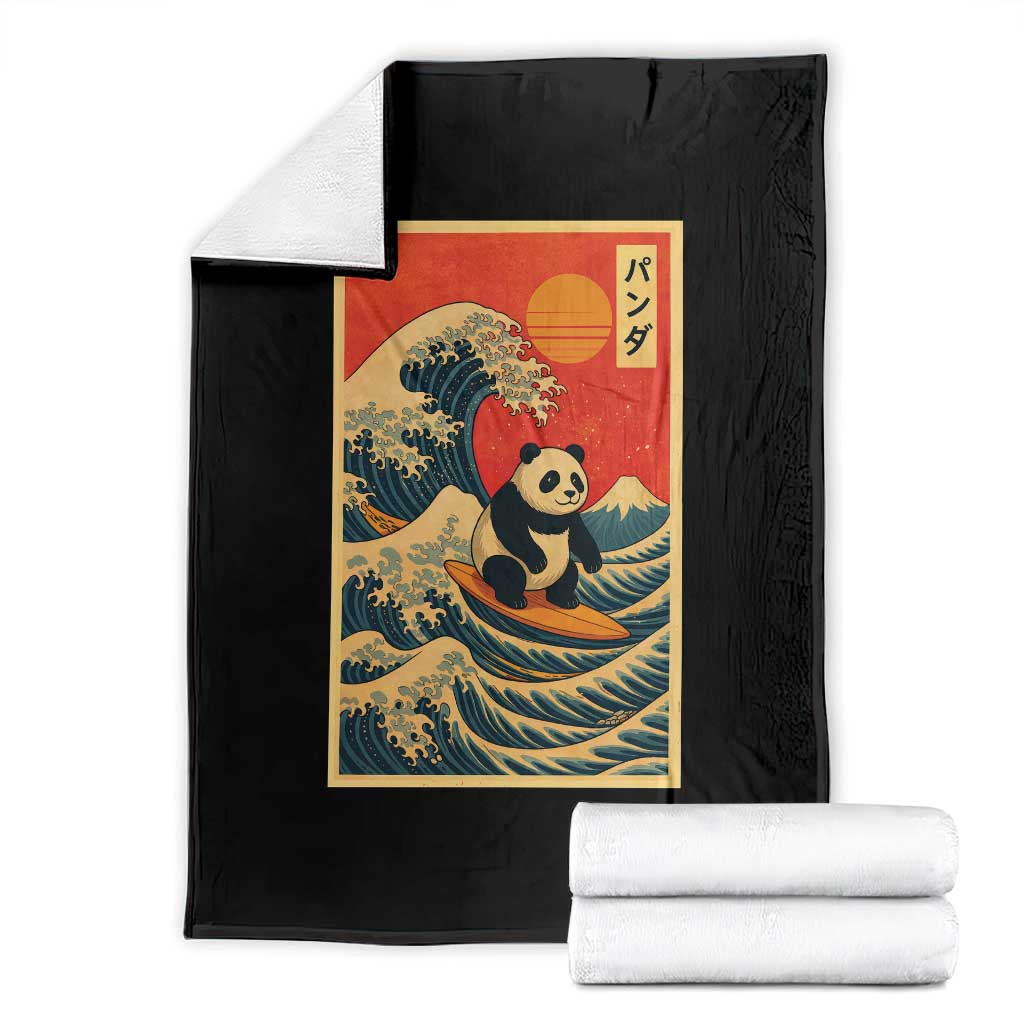 Panda Surfing Japanese Throw Blanket Vintage Great Wave Off Kanagawa Anime Kawaii TS10 Black Print Your Wear