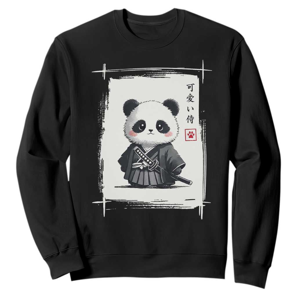 Kawaii Anime Samurai Panda Sweatshirt Vintage Sumi-e Japanese Art Funny Panda Lovers TS10 Black Print Your Wear
