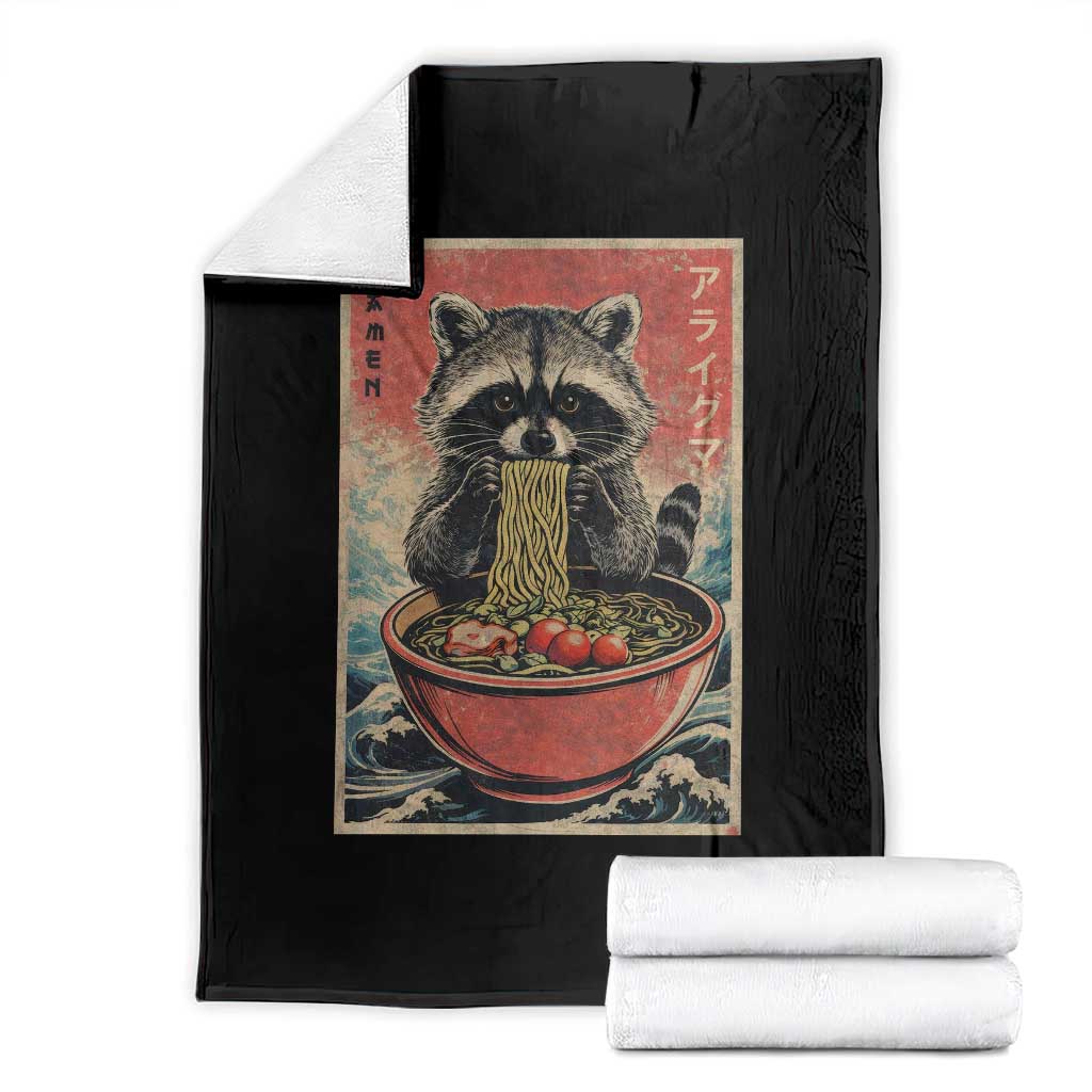 Kawaii Anime Raccoon Ramen Throw Blanket Funny Japanese Noodles Anime Lovers TS10 Black Print Your Wear
