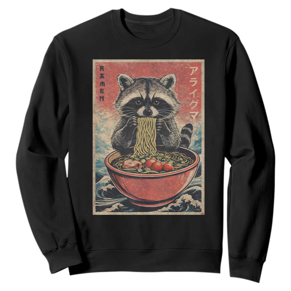 Kawaii Anime Raccoon Ramen Sweatshirt Funny Japanese Noodles Anime Lovers TS10 Black Print Your Wear