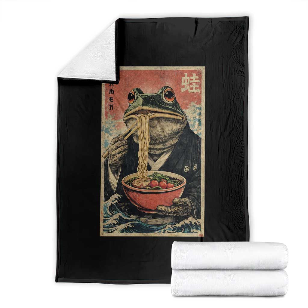 Frog Eat Ramen Throw Blanket Funny Japanese Noodles Anime Lovers Kawaii Anime TS10 Black Print Your Wear