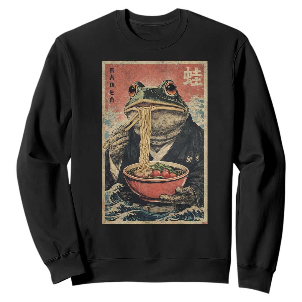 Frog Eat Ramen Sweatshirt Funny Japanese Noodles Anime Lovers Kawaii Anime TS10 Black Print Your Wear