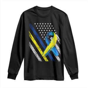 World Down Syndrome Day Long Sleeve Shirt Blue Yellow Ribbon American Flag T21 321 TS10 Black Print Your Wear