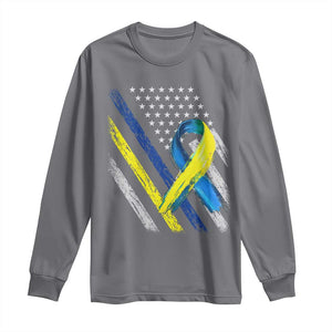 World Down Syndrome Day Long Sleeve Shirt Blue Yellow Ribbon American Flag T21 321 TS10 Charcoal Print Your Wear