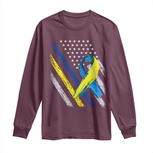 World Down Syndrome Day Long Sleeve Shirt Blue Yellow Ribbon American Flag T21 321 TS10 Maroon Print Your Wear