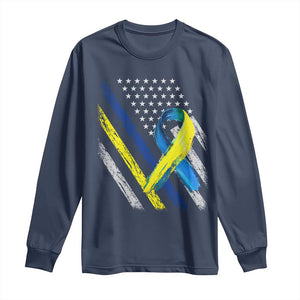 World Down Syndrome Day Long Sleeve Shirt Blue Yellow Ribbon American Flag T21 321 TS10 Navy Print Your Wear