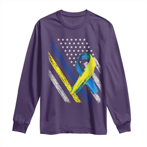 World Down Syndrome Day Long Sleeve Shirt Blue Yellow Ribbon American Flag T21 321 TS10 Purple Print Your Wear