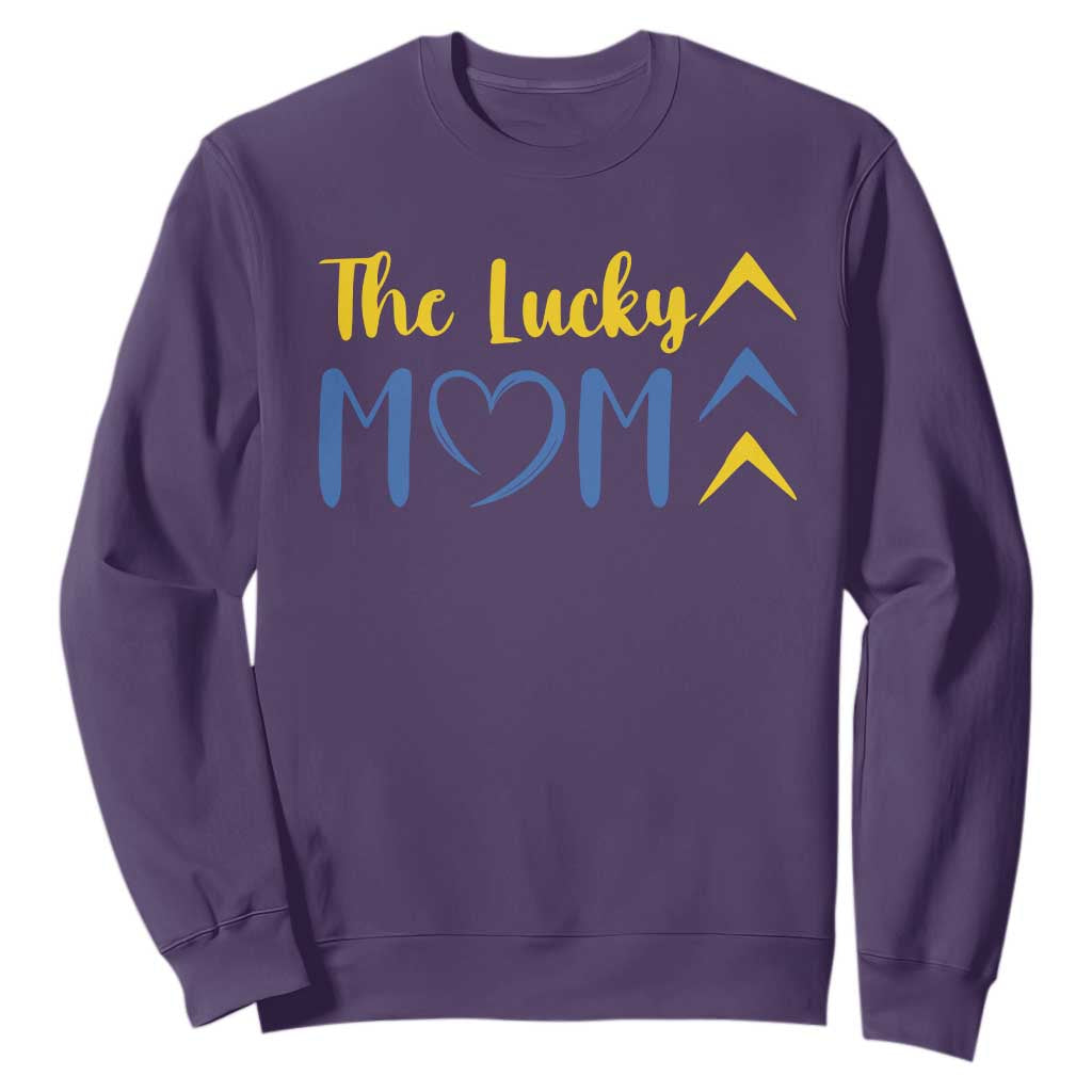Down Syndrome Mom Sweatshirt Three Arrows The Lucky Mama T21 321 TS10 Purple Print Your Wear