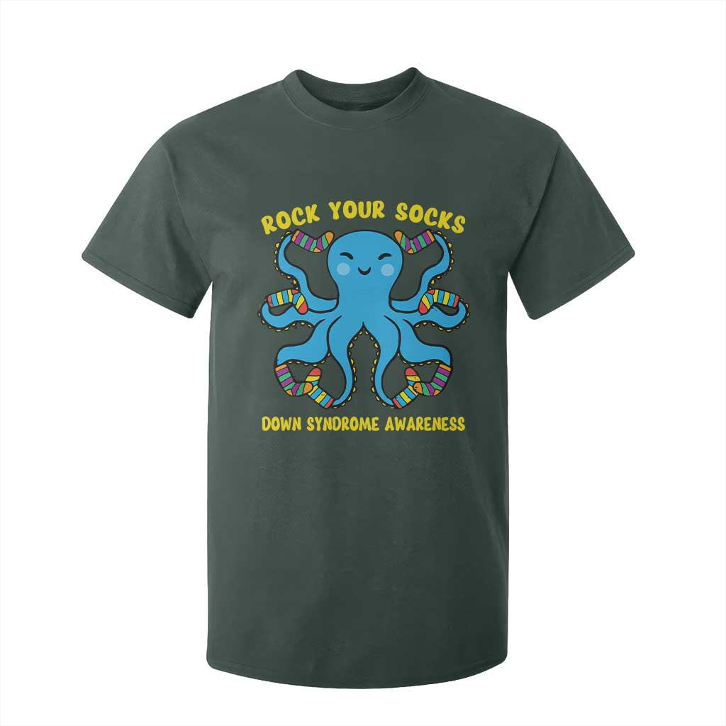 World Down Syndrome Day T Shirt For Kid Octopus Rock Your Sock Support 321 TS10 Dark Forest Green Print Your Wear