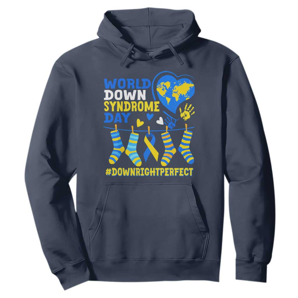 World Down Syndrome Day Hoodie Blue Yellow Ribbon Down Right Perfect Awareness Support TS10 Navy Print Your Wear