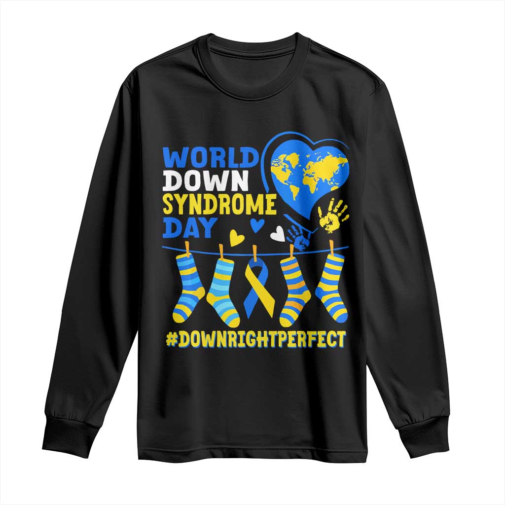 World Down Syndrome Day Long Sleeve Shirt Blue Yellow Ribbon Down Right Perfect Awareness Support TS10 Black Print Your Wear