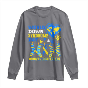 World Down Syndrome Day Long Sleeve Shirt Blue Yellow Ribbon Down Right Perfect Awareness Support TS10 Charcoal Print Your Wear