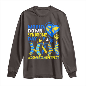 World Down Syndrome Day Long Sleeve Shirt Blue Yellow Ribbon Down Right Perfect Awareness Support TS10 Dark Chocolate Print Your Wear