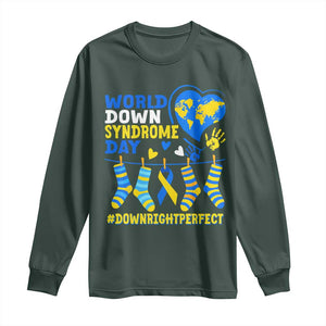 World Down Syndrome Day Long Sleeve Shirt Blue Yellow Ribbon Down Right Perfect Awareness Support TS10 Dark Forest Green Print Your Wear