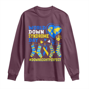 World Down Syndrome Day Long Sleeve Shirt Blue Yellow Ribbon Down Right Perfect Awareness Support TS10 Maroon Print Your Wear