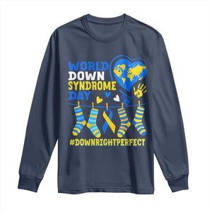 World Down Syndrome Day Long Sleeve Shirt Blue Yellow Ribbon Down Right Perfect Awareness Support TS10 Navy Print Your Wear