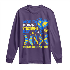 World Down Syndrome Day Long Sleeve Shirt Blue Yellow Ribbon Down Right Perfect Awareness Support TS10 Purple Print Your Wear