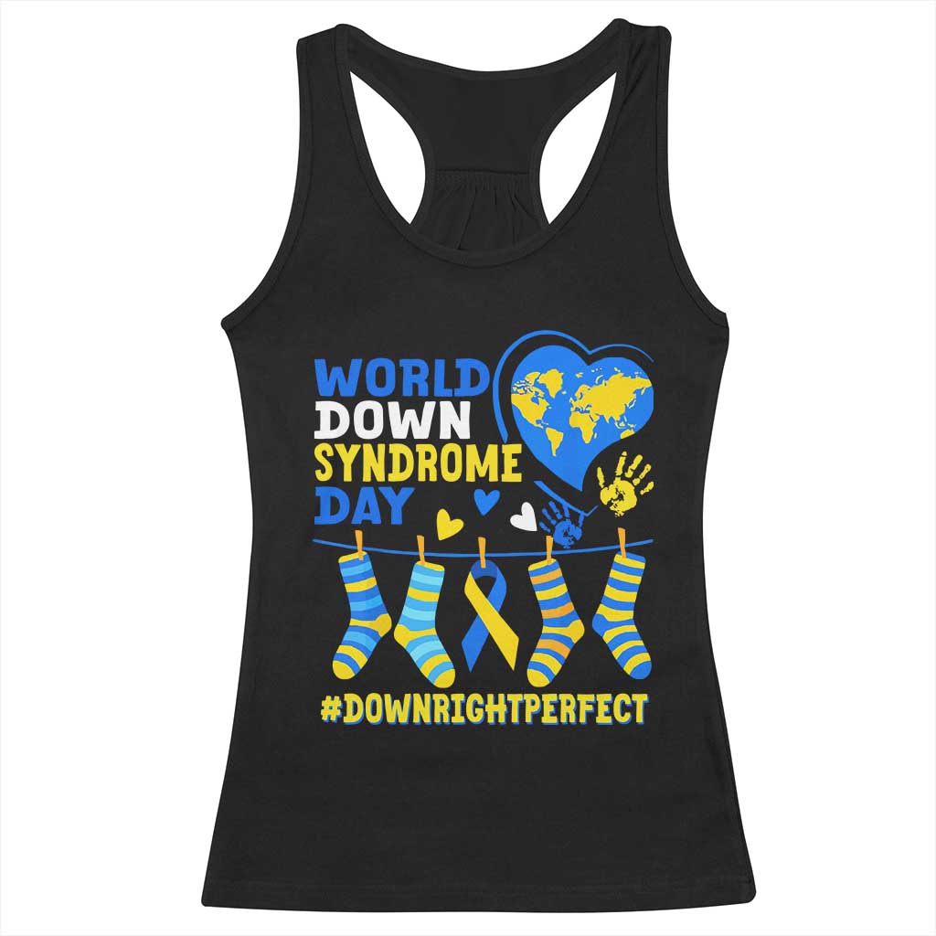 World Down Syndrome Day Racerback Tank Top Blue Yellow Ribbon Down Right Perfect Awareness Support TS10 Black Print Your Wear