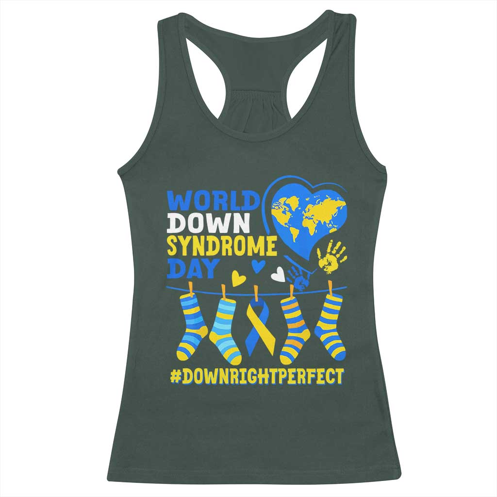 World Down Syndrome Day Racerback Tank Top Blue Yellow Ribbon Down Right Perfect Awareness Support TS10 Dark Forest Green Print Your Wear