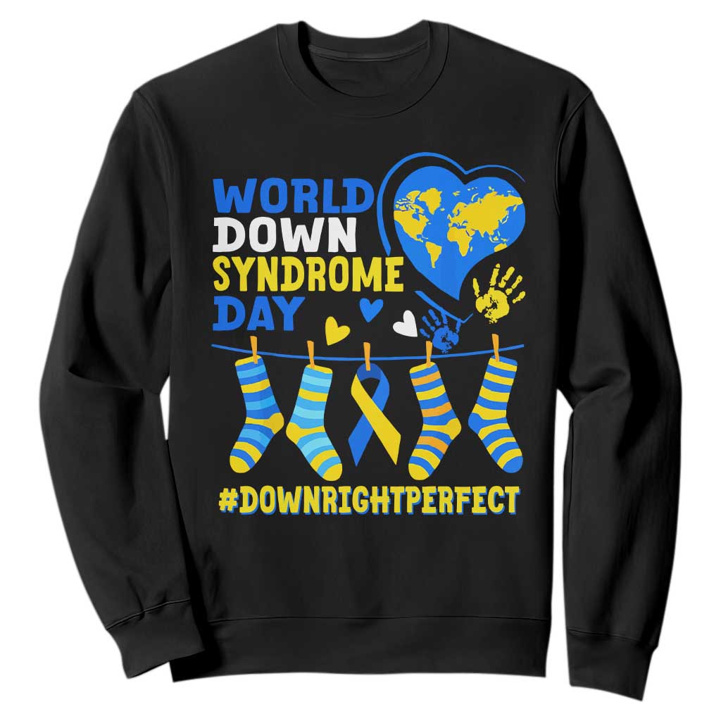 World Down Syndrome Day Sweatshirt Blue Yellow Ribbon Down Right Perfect Awareness Support TS10 Black Print Your Wear