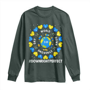 World Down Syndrome Day Long Sleeve Shirt 321 Awareness Support Blue Yellow Ribbon Down Right Perfect TS10 Dark Forest Green Print Your Wear