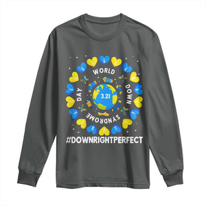 World Down Syndrome Day Long Sleeve Shirt 321 Awareness Support Blue Yellow Ribbon Down Right Perfect TS10 Dark Heather Print Your Wear