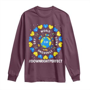 World Down Syndrome Day Long Sleeve Shirt 321 Awareness Support Blue Yellow Ribbon Down Right Perfect TS10 Maroon Print Your Wear