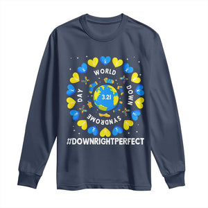 World Down Syndrome Day Long Sleeve Shirt 321 Awareness Support Blue Yellow Ribbon Down Right Perfect TS10 Navy Print Your Wear