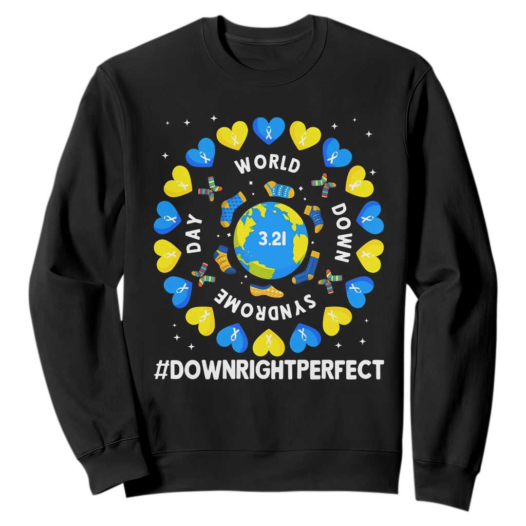 World Down Syndrome Day Sweatshirt 321 Awareness Support Blue Yellow Ribbon Down Right Perfect TS10 Black Print Your Wear