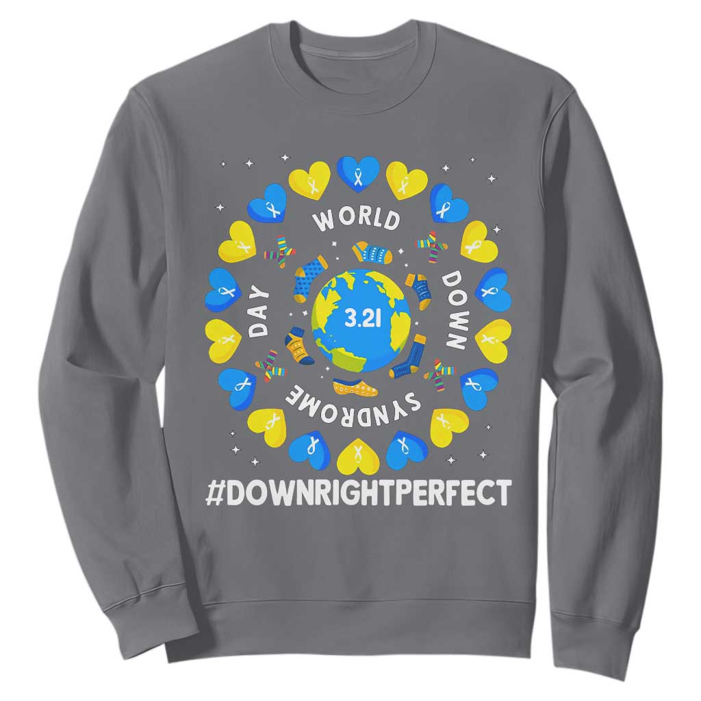 World Down Syndrome Day Sweatshirt 321 Awareness Support Blue Yellow Ribbon Down Right Perfect TS10 Charcoal Print Your Wear