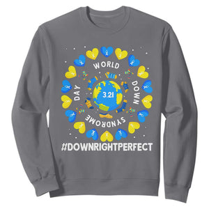 World Down Syndrome Day Sweatshirt 321 Awareness Support Blue Yellow Ribbon Down Right Perfect TS10 Charcoal Print Your Wear