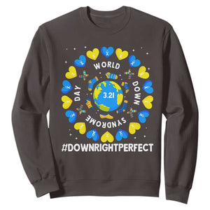 World Down Syndrome Day Sweatshirt 321 Awareness Support Blue Yellow Ribbon Down Right Perfect TS10 Dark Chocolate Print Your Wear